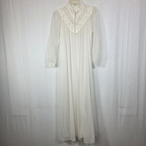 Vtg Miss Elaine Sheer White Lace Peignoir Robe ILGWU Medium Victorian Bridal